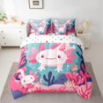 thumbnail image 2 of Manfei Kawaii Salamander Bedding Comforter Set 7 Pieces for Preppy Child,Cartoon Animal Full Bedding Set Lightweight,Pink Blue Fitted Sheet Flat Sheet,Microfiber Bedroom Decor,Reversible, 2 of 8