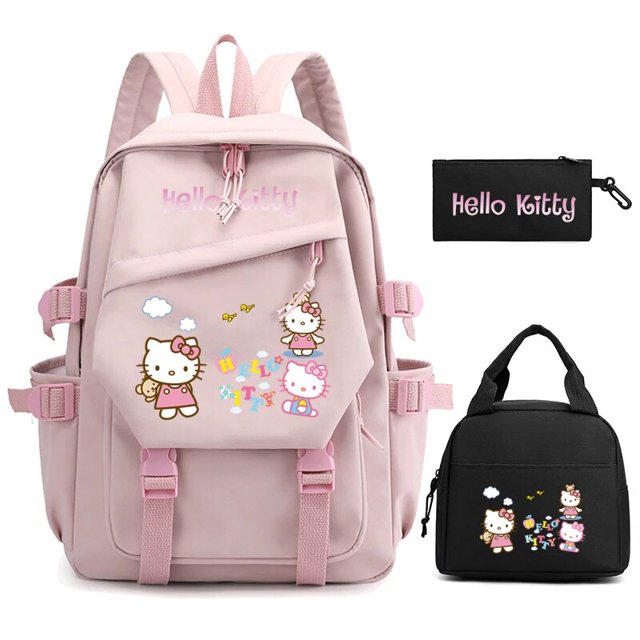 3Pcs/set Hello Kitty Anime Backpack for Girl Boy Children Lunch Bags Student Teenager Bookbag Schoolbag Knapsack Women Rucksack