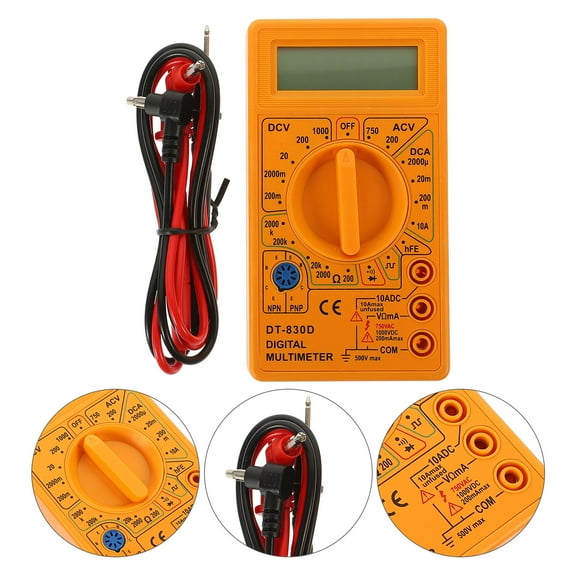 STOBOK Digital Multimeter Yellow with LCD Buzzer Double Fuse and Test Probe for Measuring