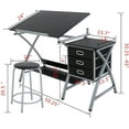 thumbnail image 3 of Drafting Table and Stool Set Tabletop Tilted Drawing Table Drafting Desk w/Drawers Artists Workstation, Art Craft Supplies, 3 of 8