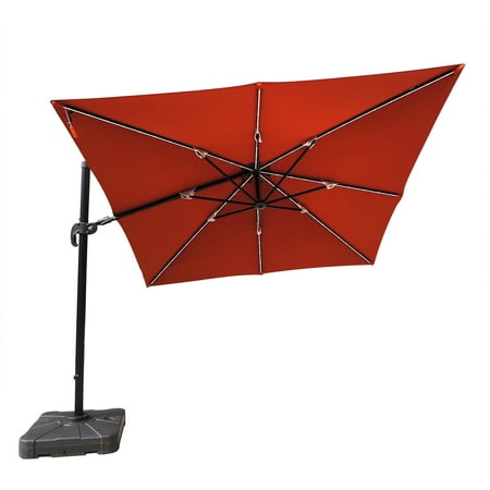 Large Square Offset Patio Umbrellas Island Umbrella Santorini II Fiesta 10-ft Square Cantilever Solar LED Umbrella in Terra Cotta Sunbrella Acrylic ()
