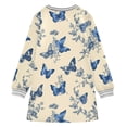 thumbnail image 6 of Girls' long-sleeved dress Retro Blue Butterflies Girls' A-line dress with ribbed cuffs Soft and comfortable, 6 of 6