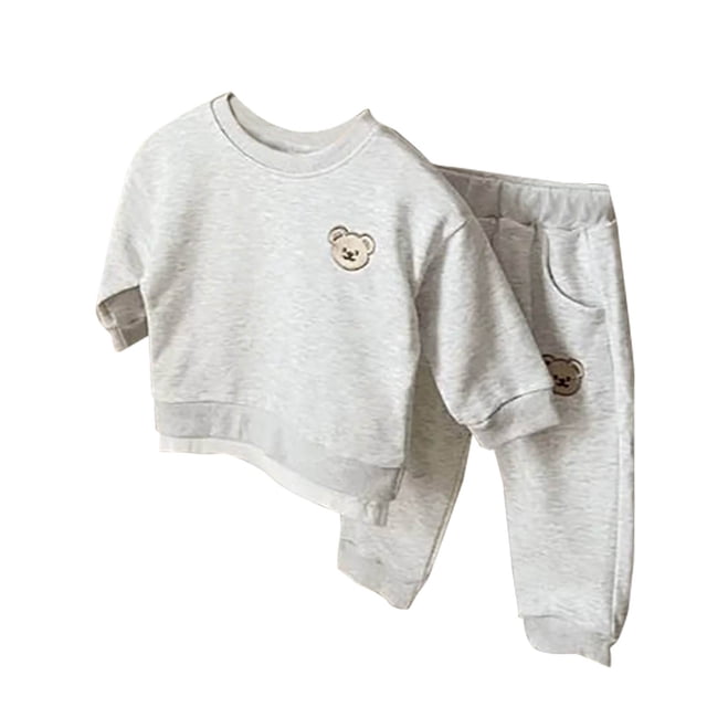 Odeerbi 0-4 Años Niños Niñas Conjunto de Algodón Sudadera Oso Cuello Redondo Sudadera Pantalón Dos Piezas Cuello Redondo Manga Larga Top Pantalón Suelto