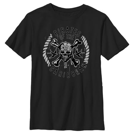Boy s Pirates of the Caribbean: Curse of the Black Pearl Black and White Rope Skull Logo Graphic Tee