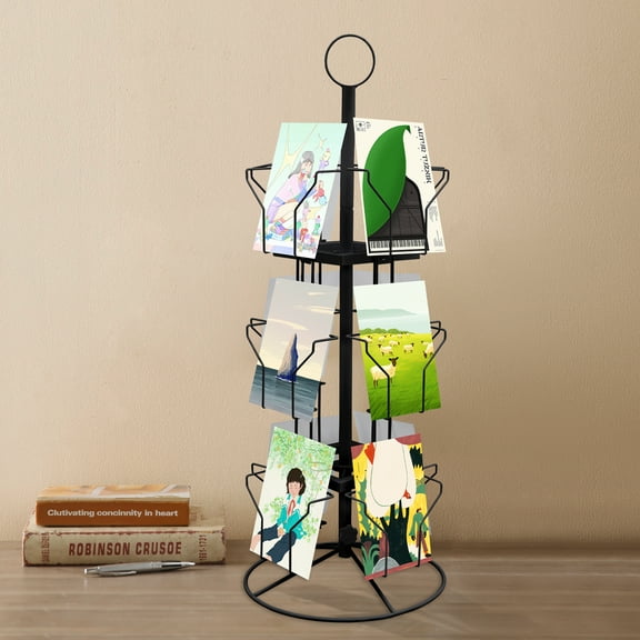 Spinning Floor Stand, Pocket Rotating Holder Rotating Greeting Card Rack, 3 Tier Display Stand With 12 Card Pockets
