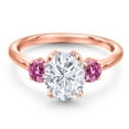 thumbnail image 3 of Gem Stone King 18K Rose Gold Plated Silver White Moissanite and Pink Moissanite Engagement Ring for Women | 2.56 Cttw | Oval 9X7MM | Gemstone Birthstone | Size 6, 3 of 7
