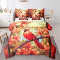 Manfei Cardinal Bird 7 Pieces Bedding Comforter Set for Teens Female Men,Red Flowers Full Bedding Set Lightweight,Merry Christmas Fitted Sheet Flat Sheet,Breathable Home Decor,Reversible