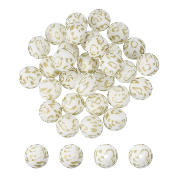 Uxcell 30 Pcs Silicone Beads, 15mm Round Leopard Beads for Beaded Keychain Making DIY Crafts Bracelets Beadable Pen Jewelry Making Supplies, White Gold Leopard