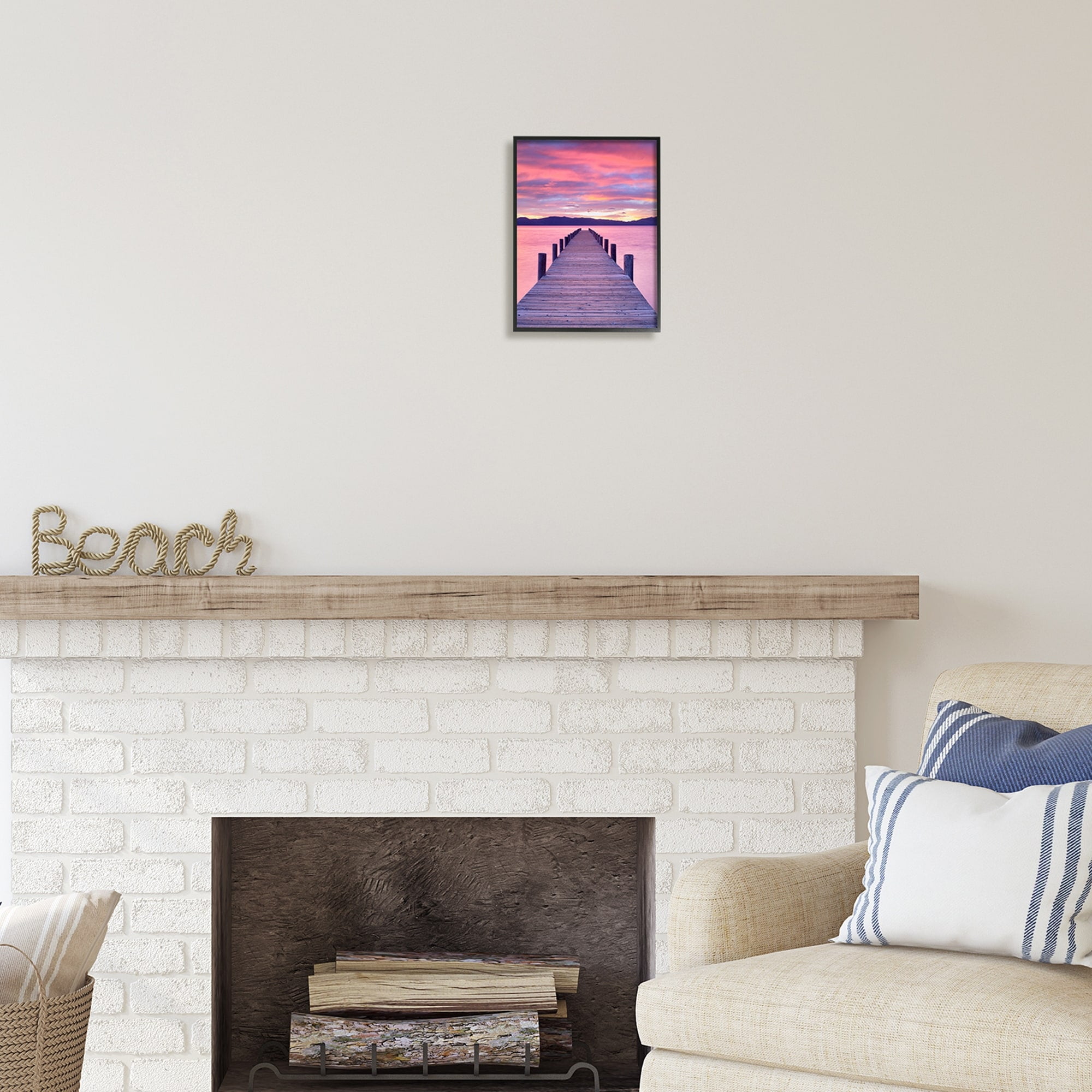 Stupell Industries Vivid Sunset Dock Coastal View Coastal Photography White Framed Art Print Wall Art