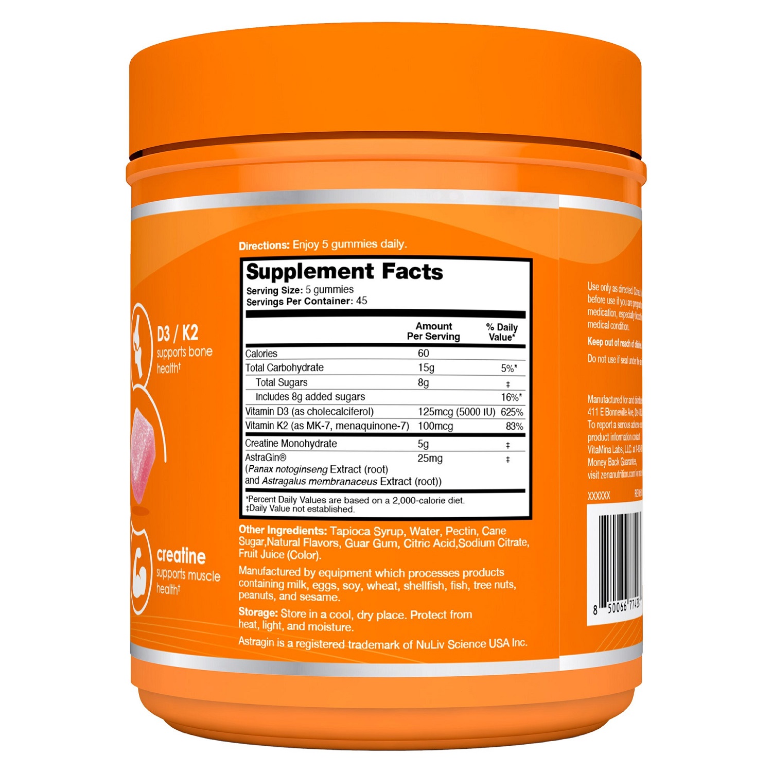 Zena D3/K2 + Creatine Gummies, 225 Count