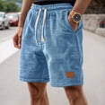 thumbnail image 3 of Corduroy Waffle Shorts for Men Summer Casual Elastic Waist Wide Straight Leg Relaxed Fit Bermuda Shorts with Pockets, 3 of 6