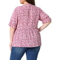 thumbnail image 4 of DARING DIVA Women's Plus Floral Print Ruffle Short Sleeve Babydoll Blouse 1X Pink, 4 of 6