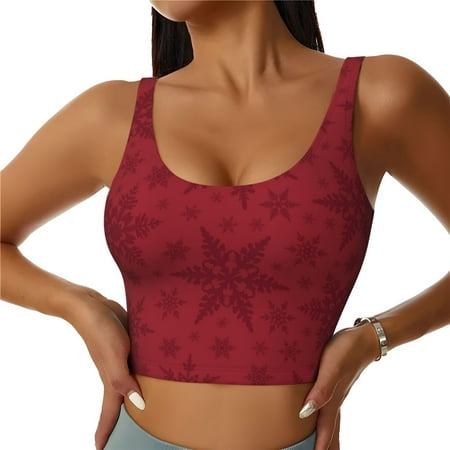 Sports Bras For Women  Christmas Red Snowflakes Workout Crop Tank Tops  U Back Sports Bra Athletic Tops
