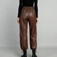 thumbnail image 7 of Tqyyweavej Faux Leather Pants for Women High Waist Elastic Waist Casual PU Trousers Drawstring Solid Color Wide Leg Pants Size S to L, 7 of 7