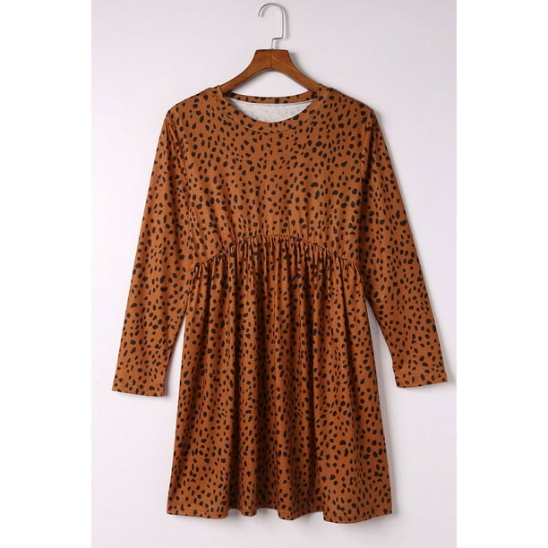 ABPHQTO Vestido Babydoll De Mujer De Manga Larga De Leopardo Marrón
