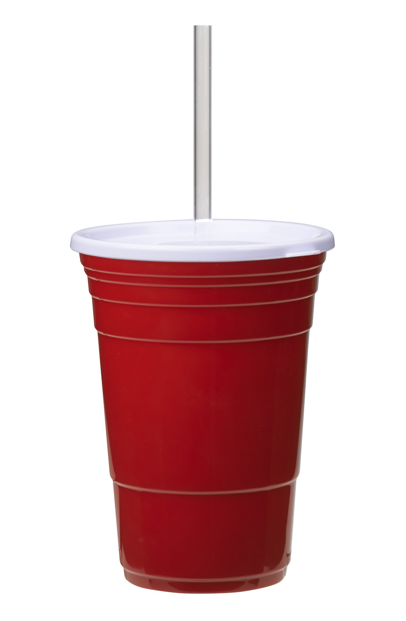 Reusable Red Cup To Go Plastic With Removable Lid & Straw 24 oz