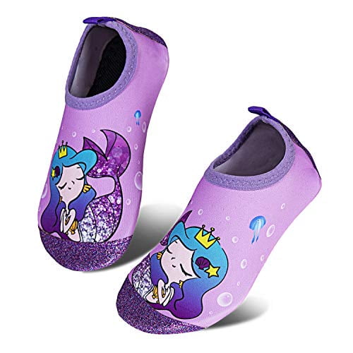 Kids Swim Water Shoes Non-Slip Quick Dry Barefoot Mermaid Aqua Pool Socks Shoes for Boys & Girls Toddler GLI Mer Purple, 28/29EU