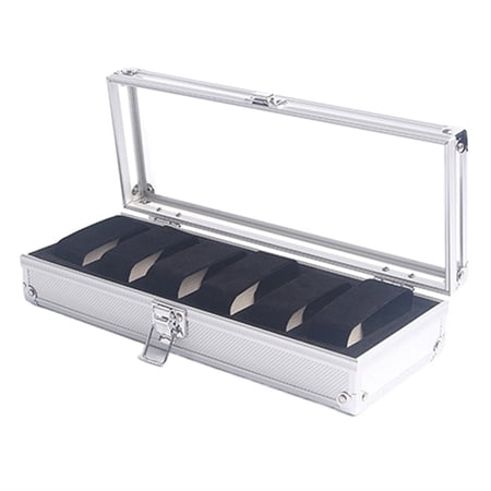 6 Grid Card Slot Watch Safe Exhibition Box Jewelry Watches Aluminium Alloy Display Storage Case Transparent Watch Stand Box