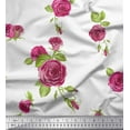 thumbnail image 1 of Soimoi White Polyester Crepe Fabric Leaves & Pink Rose Flower Print Fabric by Yard 52 Inch Wide, 1 of 1