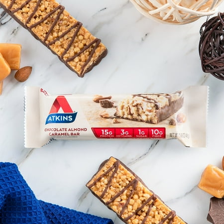 Atkins Protein-Rich Meal Bar, Chocolate Almond Caramel, Keto Friendly, 8 Count