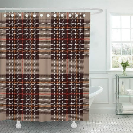 Red And Brown Shower Curtain PKNMT Brown Traditional Tartan Scottish Plaid Checkered Pattern Retro Collection Beige Red Shower Curtain Bath Curtain 66x72 inch ()