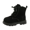 thumbnail image 6 of Kids Snow Boots Girls Combat Booties Suede Lace up Zipper Winter Outdoor Antislip Lug Sole Short Ankle Boots 11.5 Little Kid Black, 6 of 7