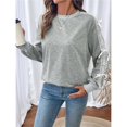 thumbnail image 4 of Sudadera Informal para Mujer, Cuello en V, Encaje, Farol, Larga, Holgada, para Otoño Gris L, 4 of 10