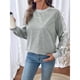 thumbnail image 4 of Sudadera Informal para Mujer, Cuello en V, Encaje, Farol, Larga, Holgada, para Otoño Gris L, 4 of 10