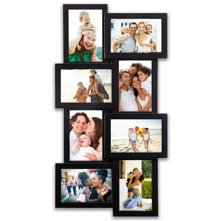 DL furniture - 8 Opening Gallery Collage Wall Hanging Frame Set 12 by 23" inch For 4 x 6" inch Photo, 8 Sockets, Black Edge