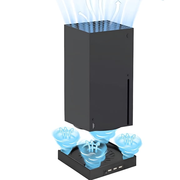 GJX Cooling Fan and Vertical Stand for Xbox Series X - Console Mount with 3 USB Ports - 3-Level Adjustable Speed Dual Fan System
