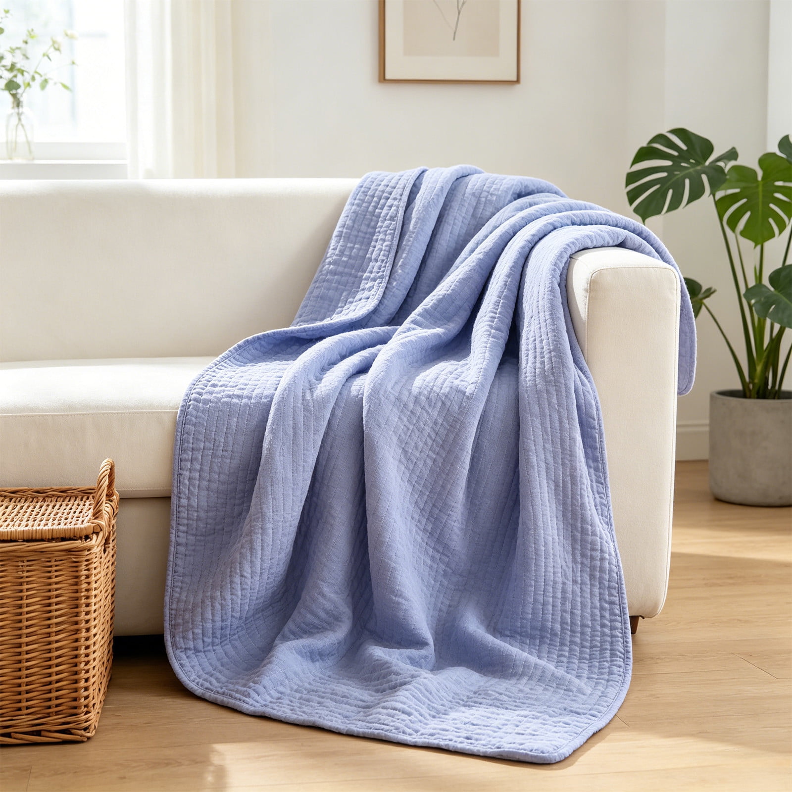 6 Layer Muslin Cotton Summer Throw Blanket 120x150cm, Lightweight Breathable Nap Blanket for Kids Adults Bed Couch Travel