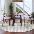 thumbnail image 3 of Round Rug 5Ft Washable Non-Slip, Watercolor Floral Circle Area Rugs for Living Room Bedroom, Spring Flowers Leaves Plants Gray Plaid Indoor Floor Mats Carpet Runner for Home Decor Aesthetic, 3 of 8