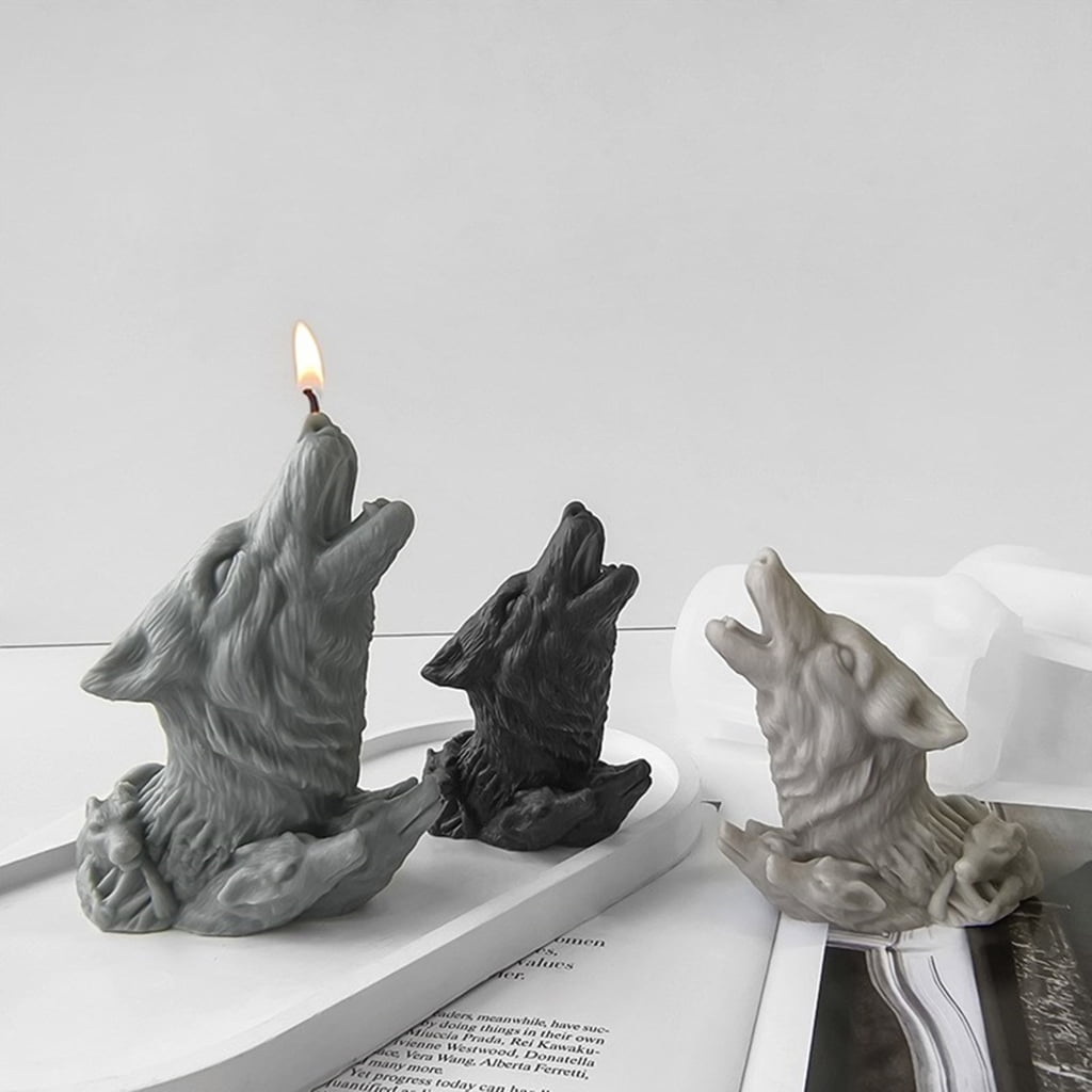 FENOHREFE Wolf Head Silicone Candle Mold DIYs Animal 3D Plaster Resin Ornament Molds Home Decoration Craft for Enthusiasts