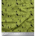 thumbnail image 1 of Soimoi Green Heavy Satin Fabric Snowman & House Architectural Print Fabric by Yard 54 Inch Wide, 1 of 3