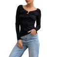 thumbnail image 2 of Women Long Sleeve Shirt Going Out Tops Casual Summer Outfits Black L, 2 of 8