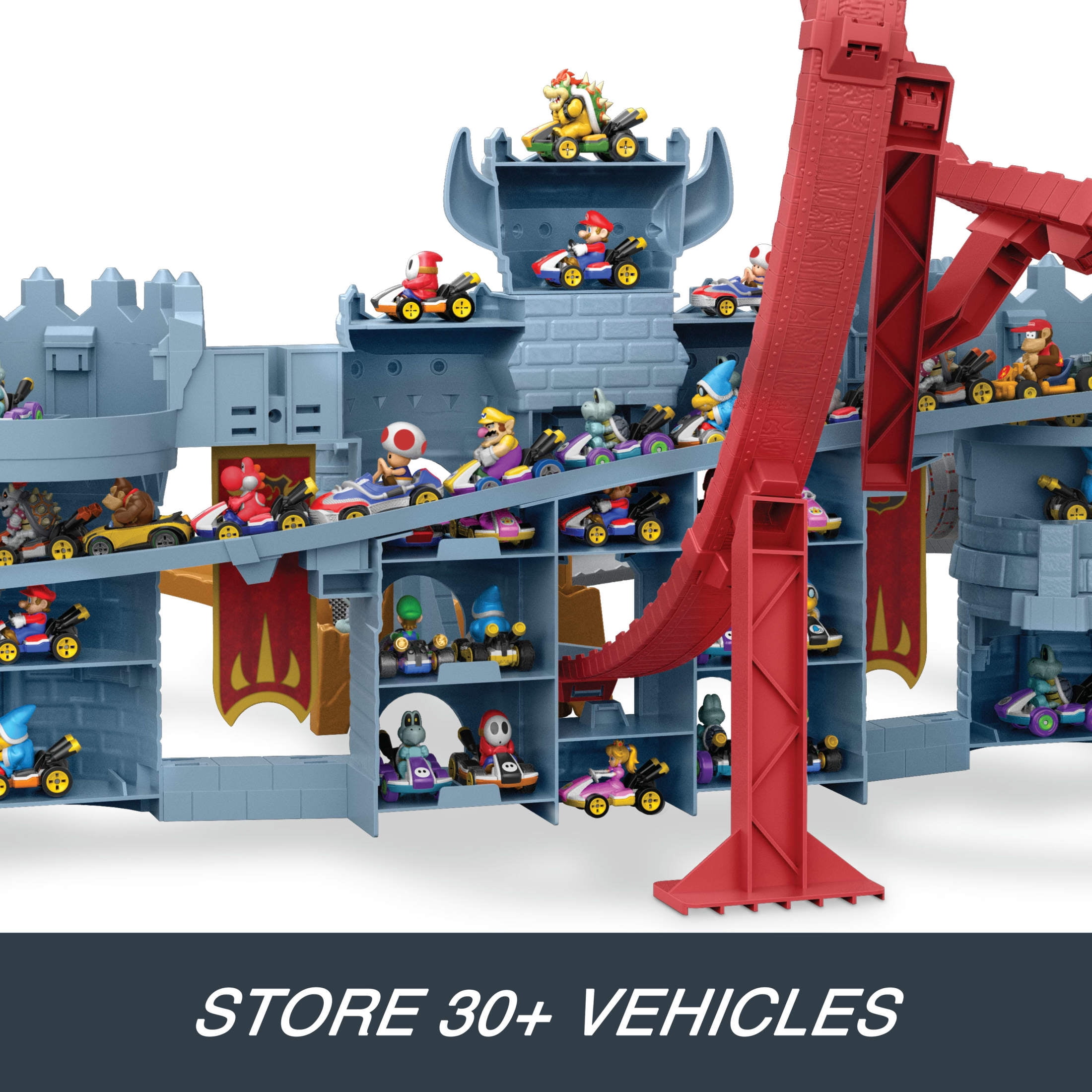 Hot Wheels Mario Kart Bowser's Castle Track Set with 1:64 Scale Die-Cast Kamek Toy Vehicle & Storage