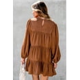 thumbnail image 3 of Women's Chestnut Floral Lace Crochet Tiered Ruffled Mini Dress with Puff Sleeves | [ZhiHiMeRi] | (US 12-14)L, 3 of 8