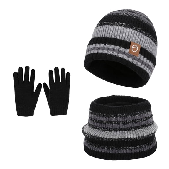 NOEGOEU 3Pcs Kids Winter Beanie Hat Scarf Gloves Set for Boys Girls, Knit Thick Fleece Lined Sets (Black,4-10 Years)