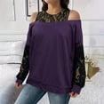 thumbnail image 2 of Ruimatai Women's Plus Size Off Shoulder Blouse Lace Patchwork Long Sleeve Round Neck Top Casual Party Wear Comfortable Polyester T-Shirt, 2 of 6
