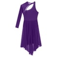 thumbnail image 5 of Fldy Womens Sequins Backless Ballet Figure Ice Skating Dress High Low Mesh Lyrical Dance Modern Latin Purple M, 5 of 7