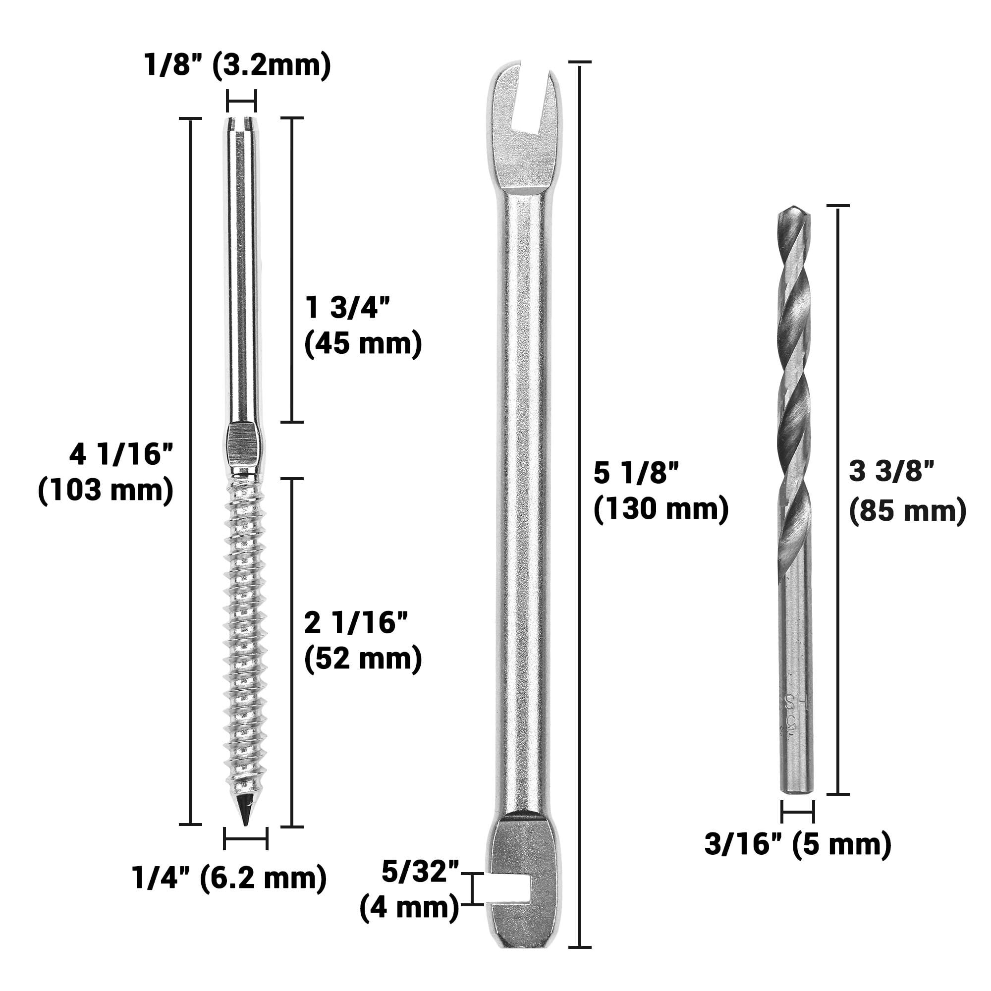 Yescom T316 Stainless Steel Cable Railing Hardware Right&Left Handed Thread Swage Lag Screws for Wood Posts - 60 pack