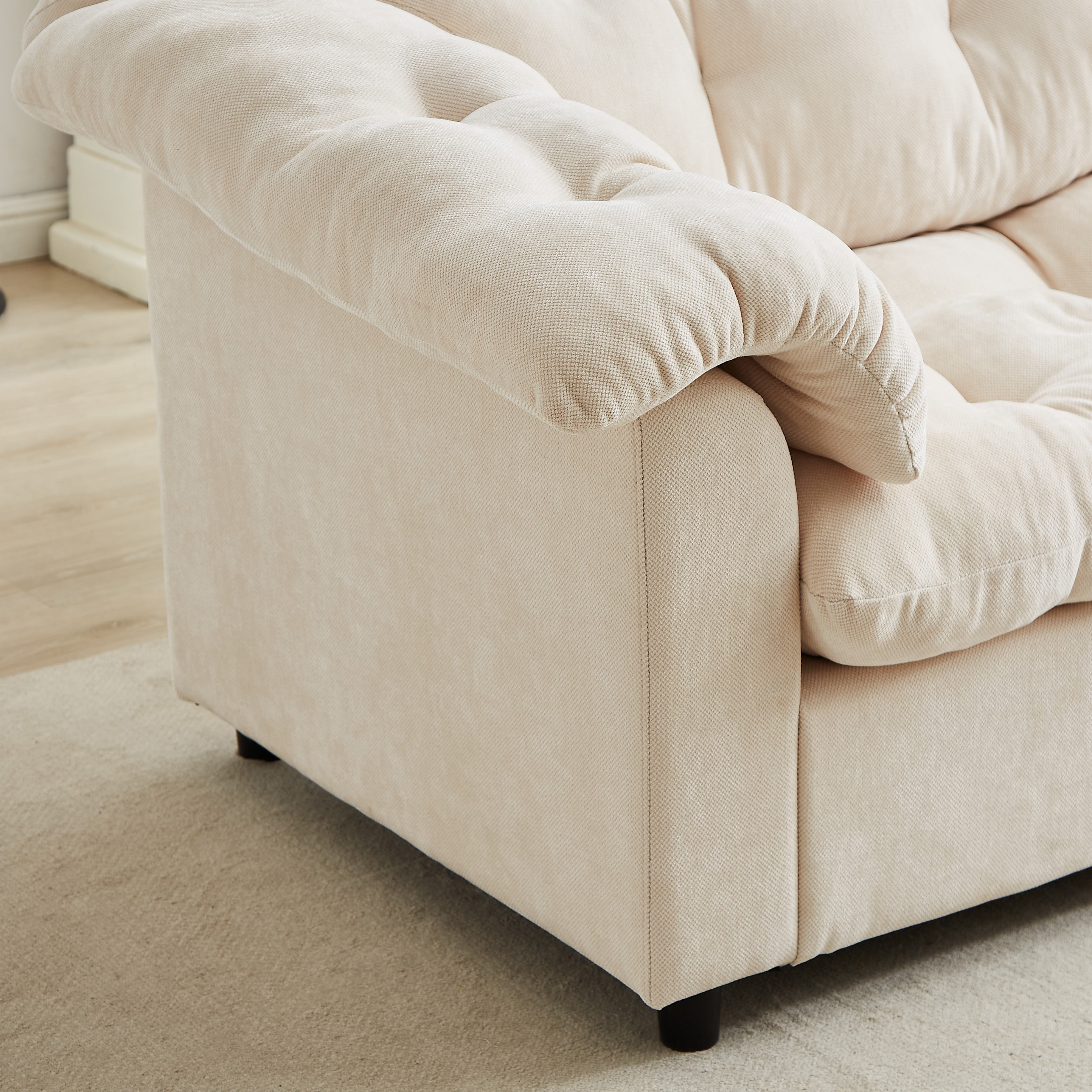 Eyisean 94.8" Chenille Oversized Tufted Loveseat Sofa, Comfy Fluffy Upholstered Cloud Couch with Armrest Pillows, Modern Deep Seat Sectional Couches for Living Room, Bedroom, Apartment