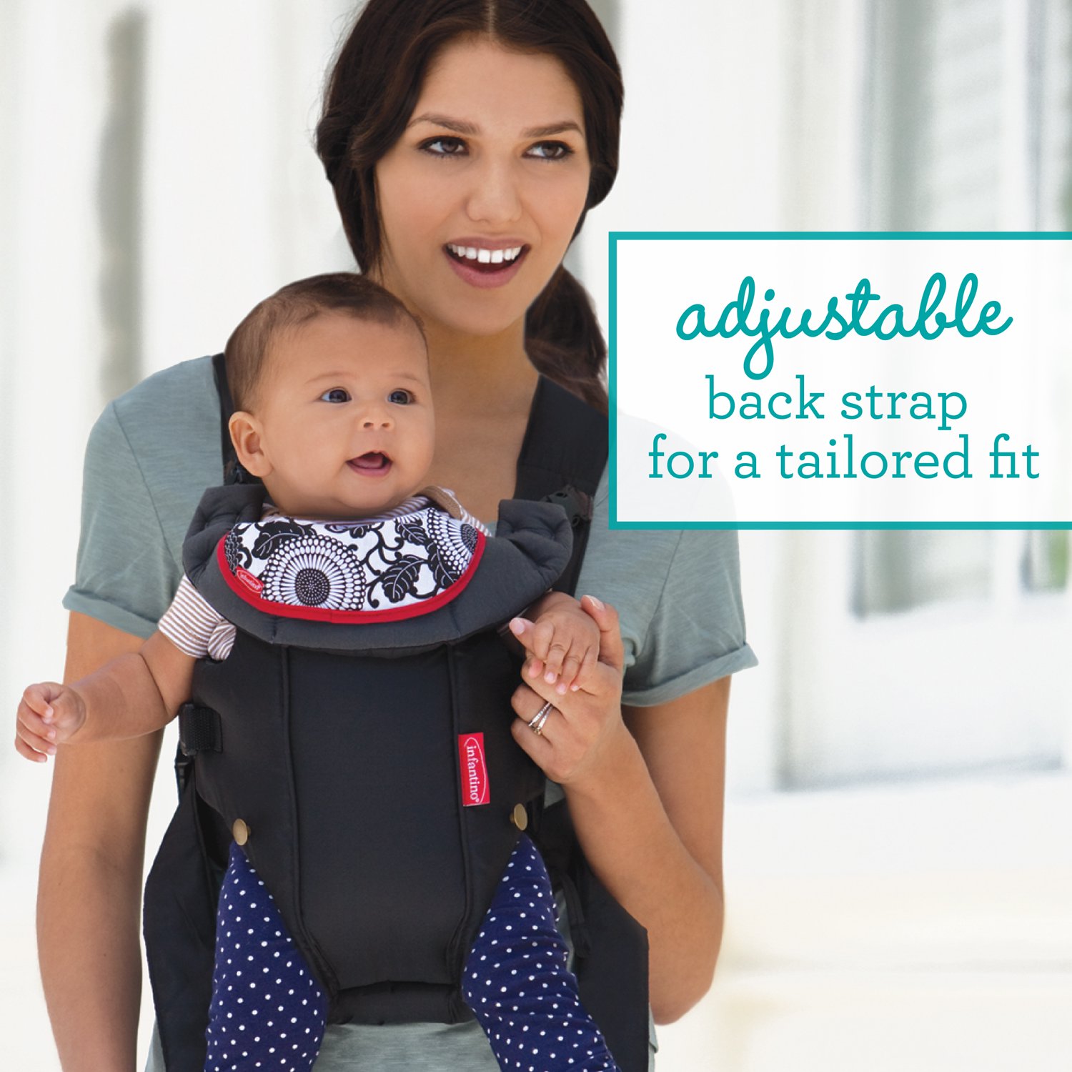 Infantino Swift Classic Baby Carrier with Wonder Cover Bib, Unisex 8-25 lbs, 2-Position, Black