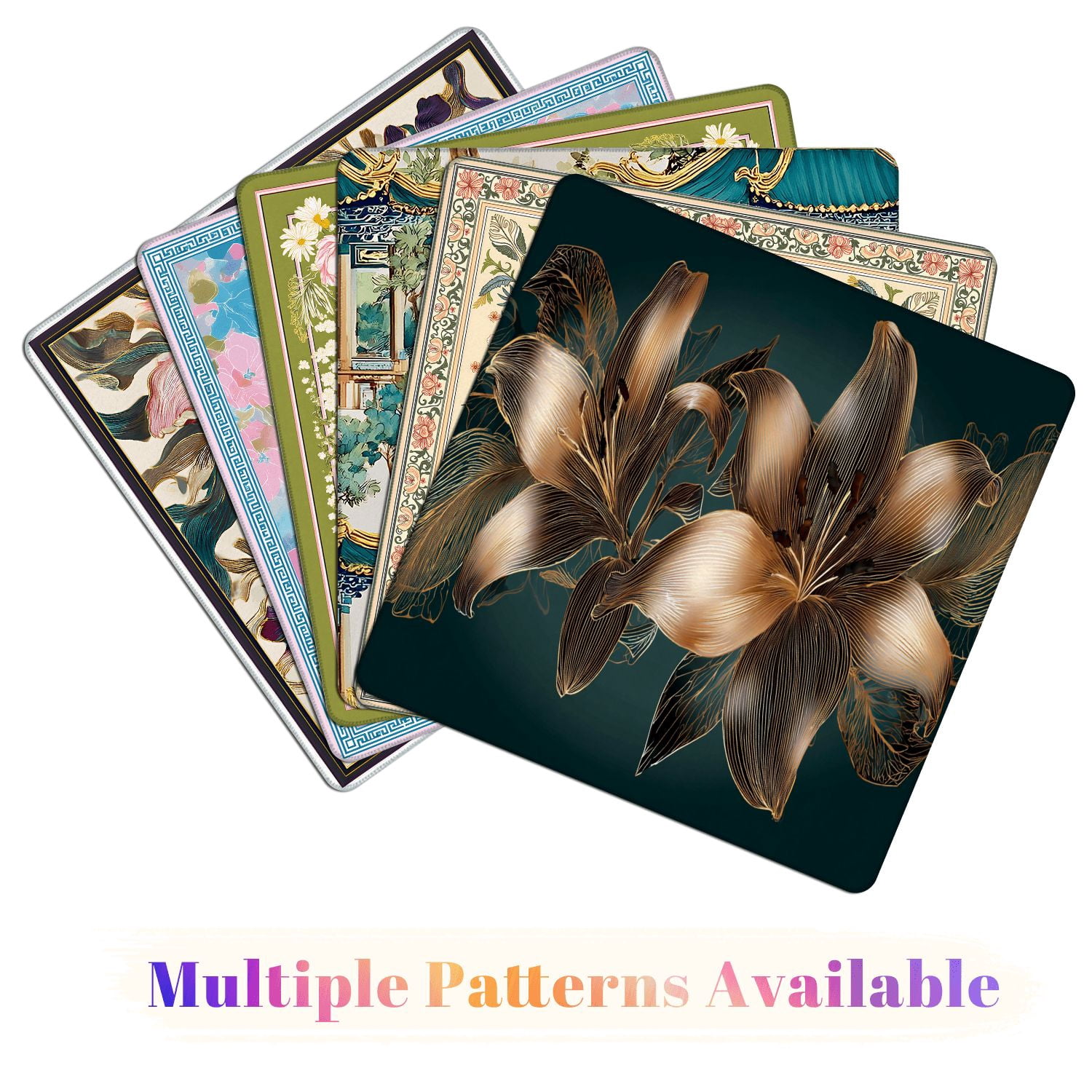 Mahjong Mat 31.5" x 31.5" Vintage luxury seamless floral golden lilies flowers Non-Slip Noise Reduction American Mahjong Tiles Table Cover for Dominoes Poker Card Board Games Gift
