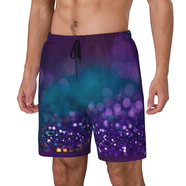 Fotbe Purple and Green Glitter Traje de Baño para Hombre – Shorts de Natación de Secado Rápido con Forro y Bolsillos-X-Large
