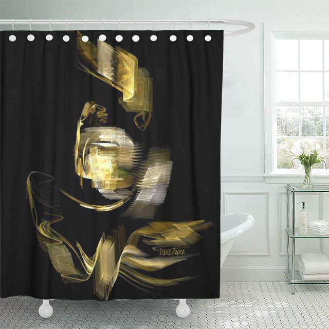 Cortina de Ducha ABPHQTO Fractal Sail Away Amarillo Abstracto Digital Negro dorado Blanco 150x180 cm