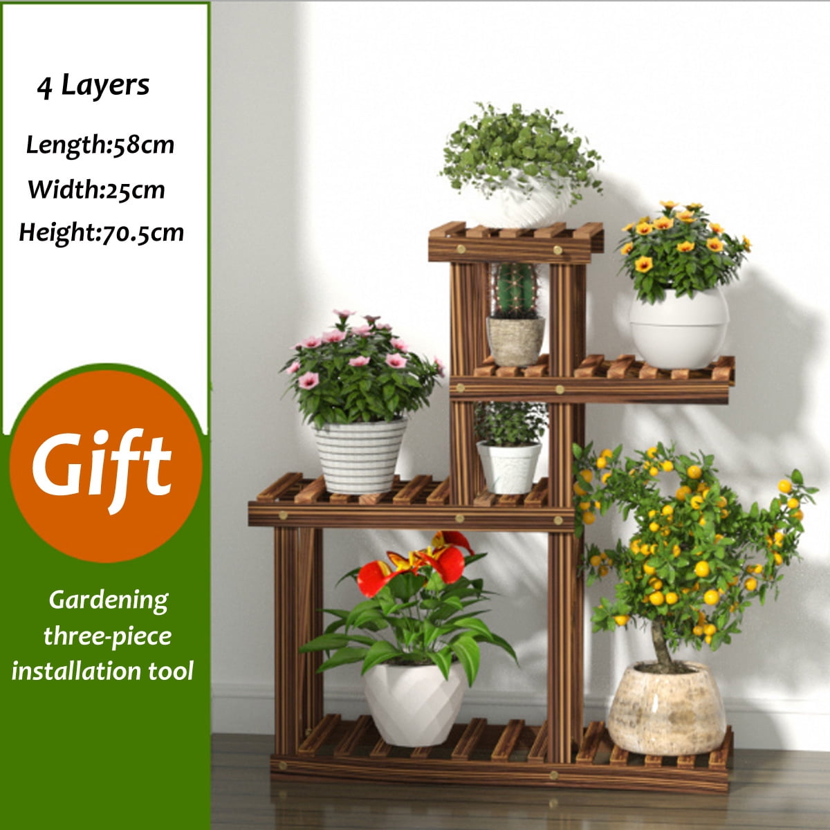 Details about   4 Tier Garden Wooden  Pot Holder Display Shelf Indoor/Outdoor Wheel 