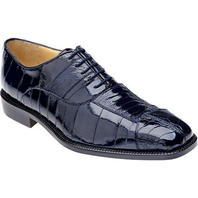 Men Belvedere Shoes Mare Genuine Ostrich Eel Leather Lace up Navy Blue 2P7  