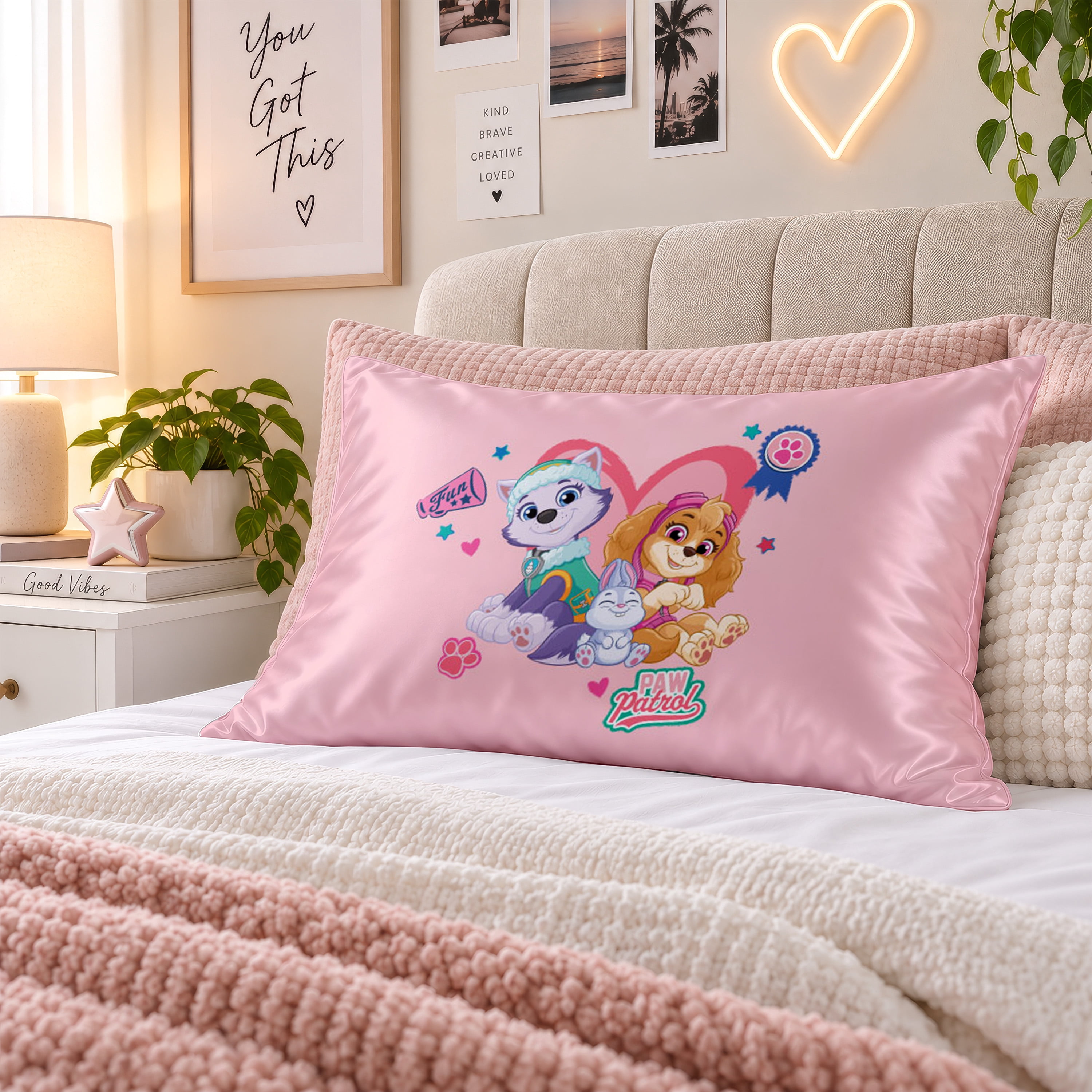 PAW Patrol Pink Reversible Silky Satin Pillowcase, Standard Size, 1-Pack