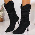 thumbnail image 6 of Heisall Womens Boots Suede Plus Size Pointed Toe High Heel Fashion Ankle Boots Autumn Winter Comfortable Edgy Pleated Mid-Calf Boots Stylish Casual Wear, 6 of 8